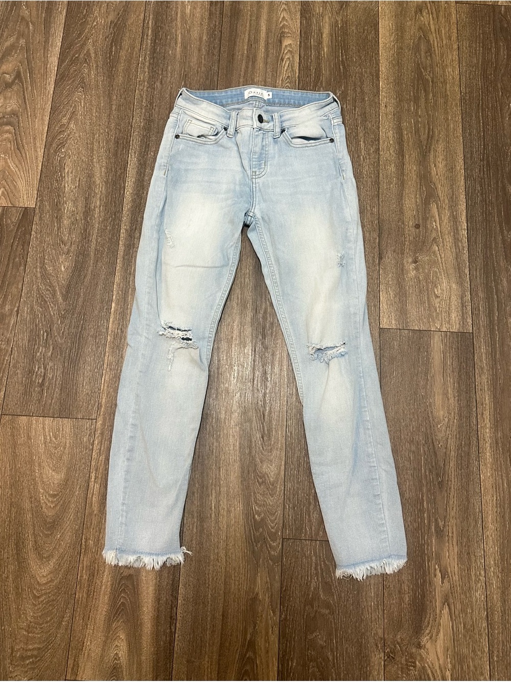 Oasis Light Blue Distressed Mid Rise Skinny Jeans